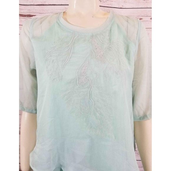 NWT FloryDay Dress Sheer Ombre Green layers emboidered ruffles Sz Medium - Picture 3 of 8